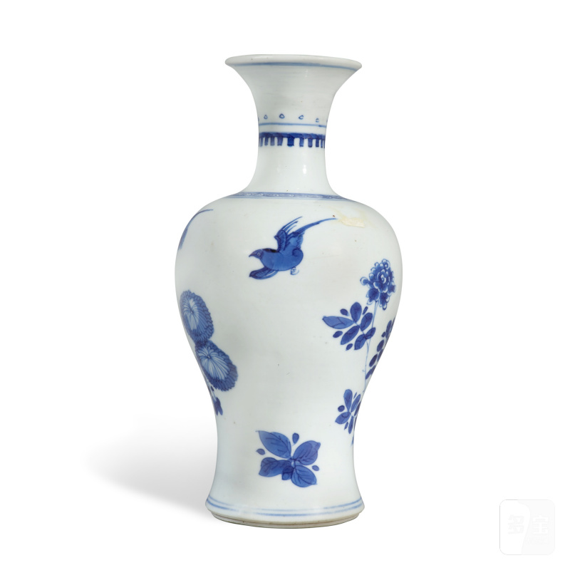 清康熙 青花花蝶圖瓶 - 图4